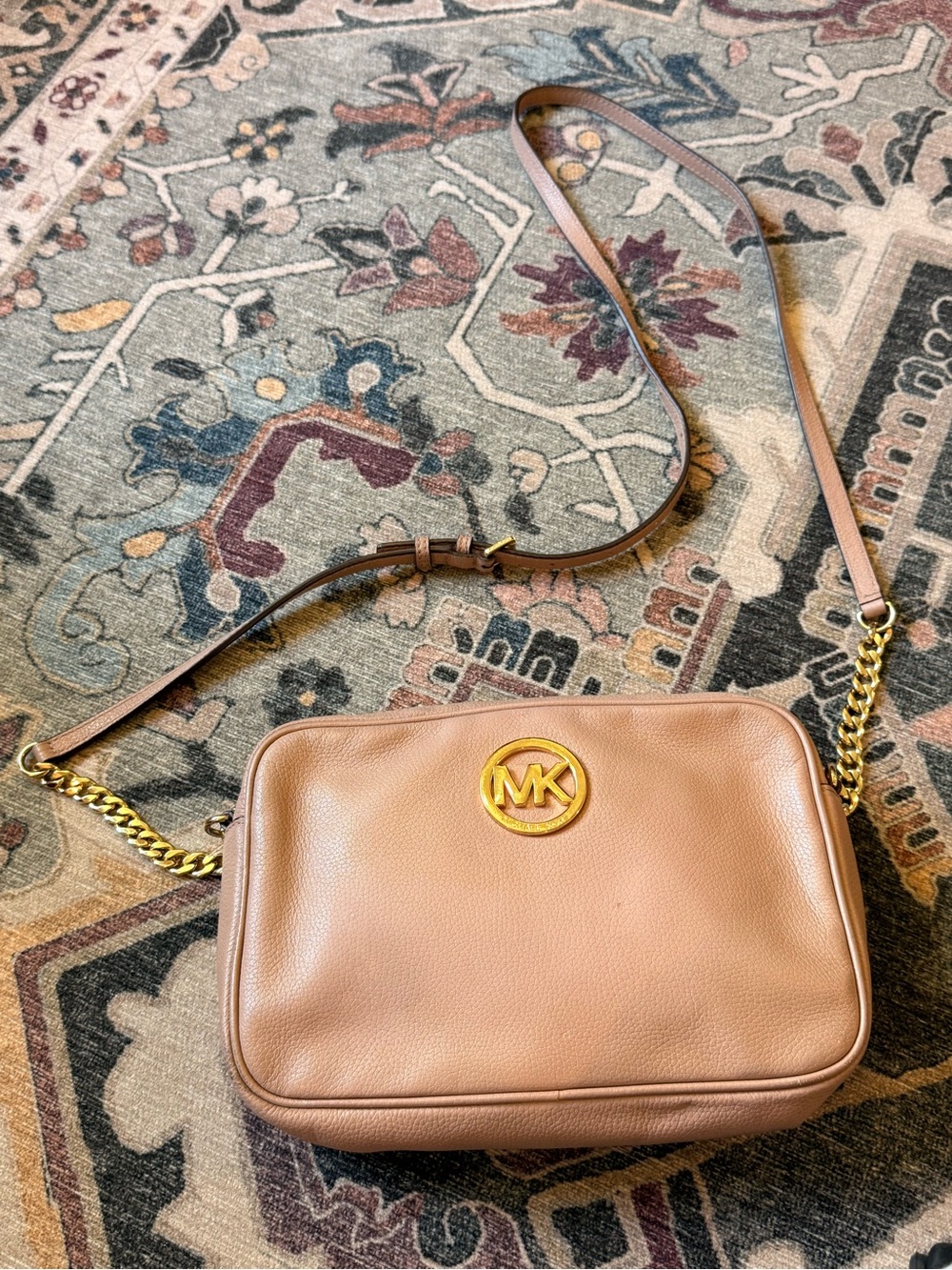 Michael Kors Pink Pebbled Leather Crossbody with Gold Hardware